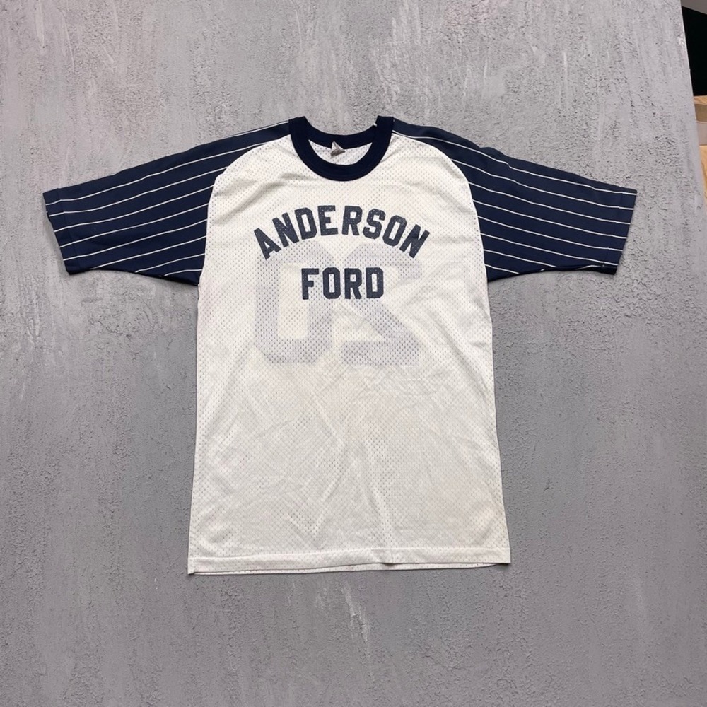 Vintage Anderson Ford Mesh Jersey T-Shirt Men Medium White 80s General Athletic
